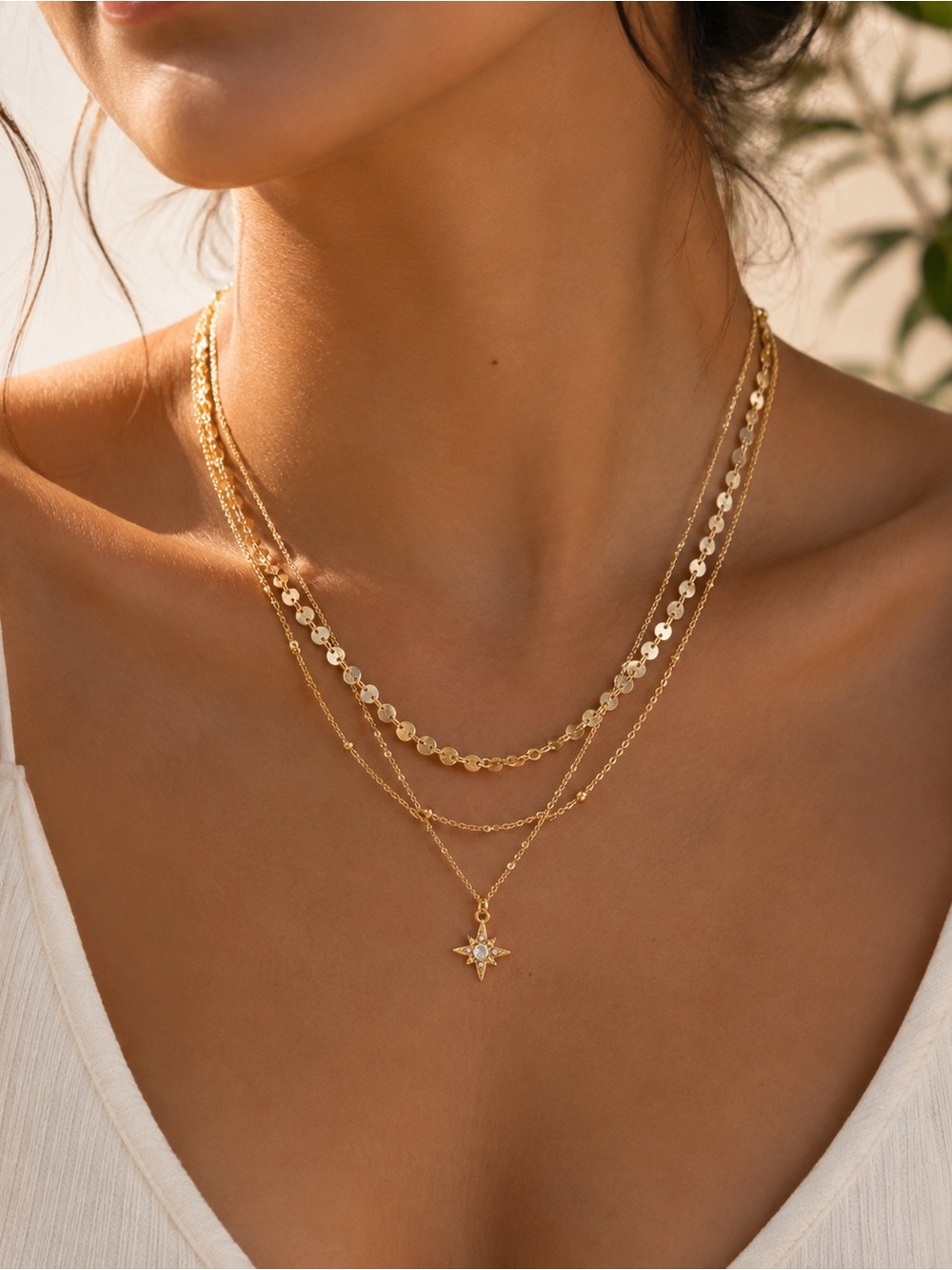 18K Gold Plated Layered Star Pendant Necklace
